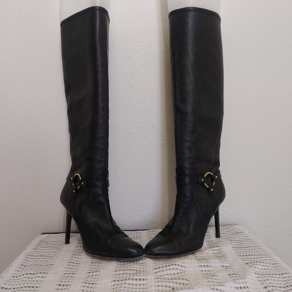 Jimmy Choo Black Heeled Boots with Gold Accents